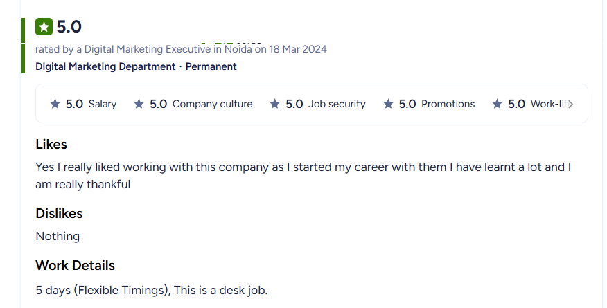 AmbitionBox 5.0 review — started career and learnt a lot