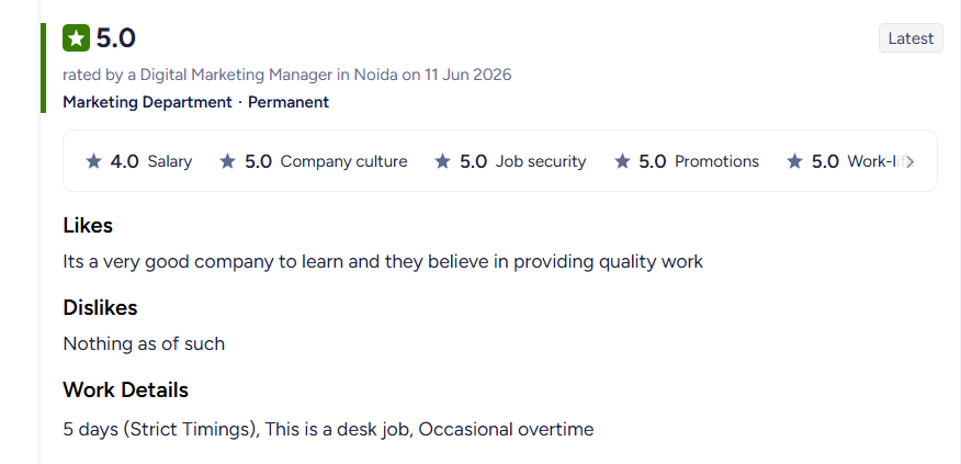 AmbitionBox 5.0 review by Digital Marketing Manager — good company to learn